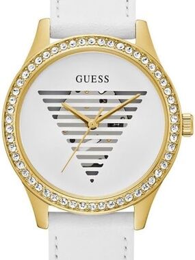 Guess Ladies Idol 38mm Watch - White Strap White Dial Gold Tone Case